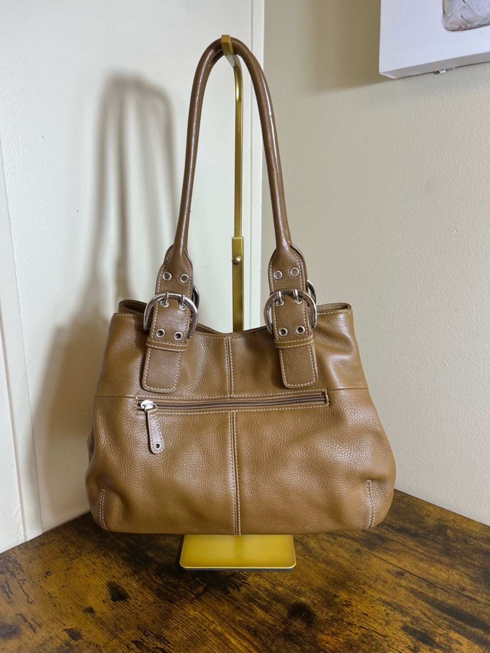 Tignanello caramel Pebbled Leather Shoulder Bag